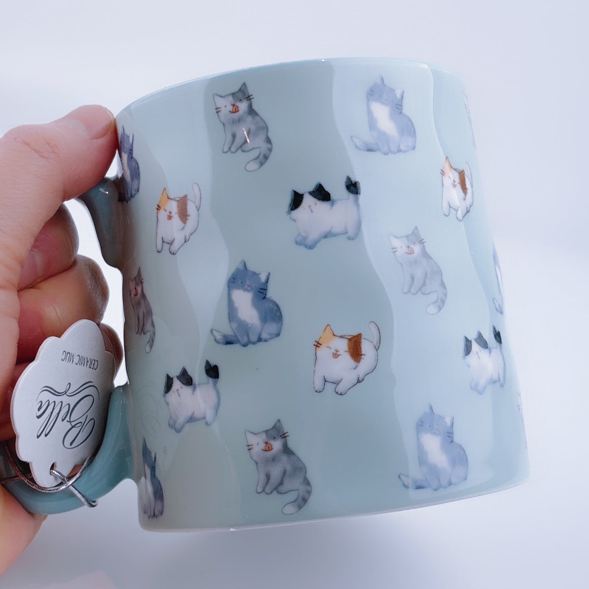 bella coffee cup 10 Strawberry Street Bella Cat Face Mint Blue Ceramic Mug 18 oz