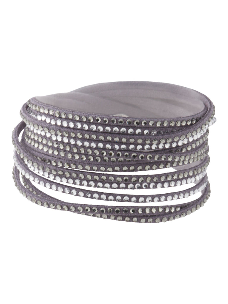 BELLA JACK Grey Leather Embellished Wrap Bracelet With Black Chrysolite - PitaPats.com
