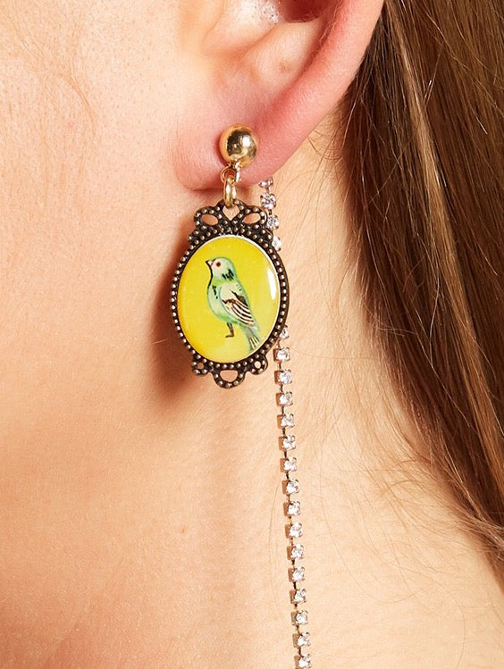 Cara Accessories Parrot Cameo & Crystal Chain Front/Back Earrings - PitaPats.com