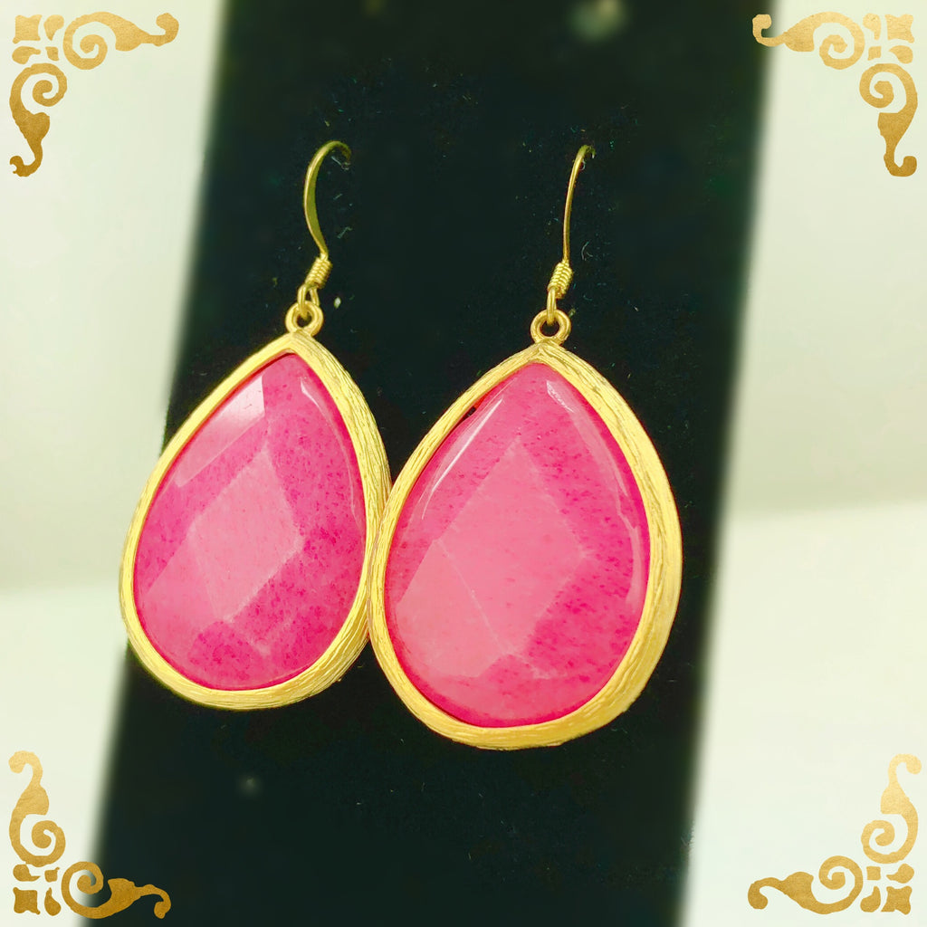 Pink Jade Tear Drop Earring - Simulated Glass - PitaPats.com
