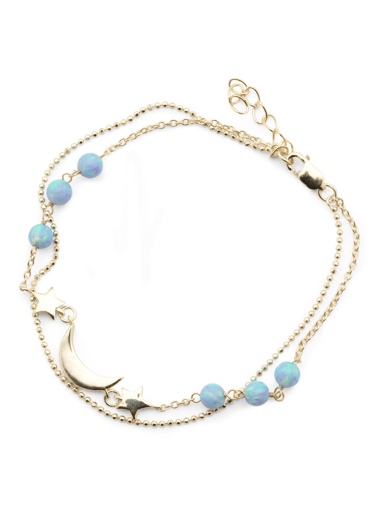 ISABELLA M Gold Plated Sterling Silver Opal Moon Double Strand Bracelet - PitaPats.com