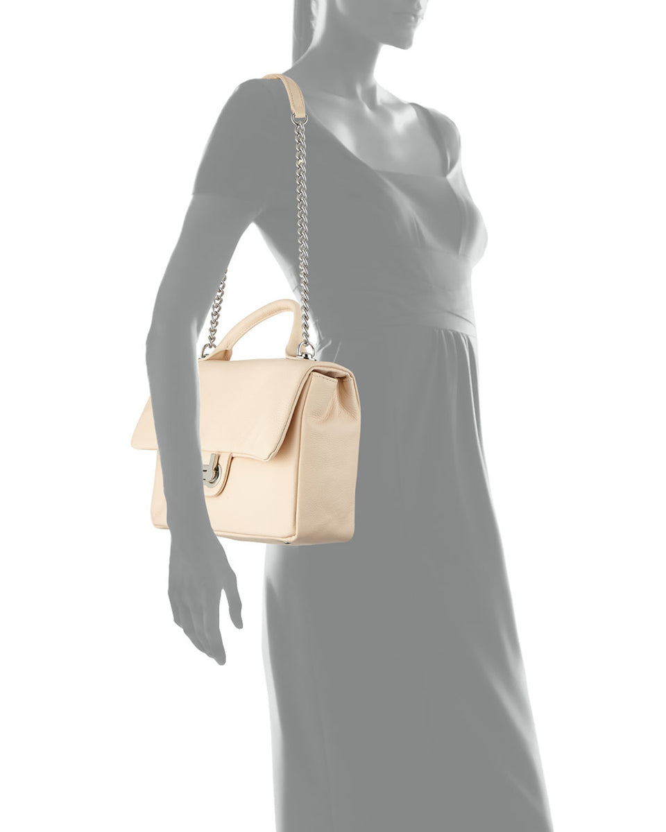 Charles Jourdan Vogue Flap-Top Leather Shoulder Bag, Cream
