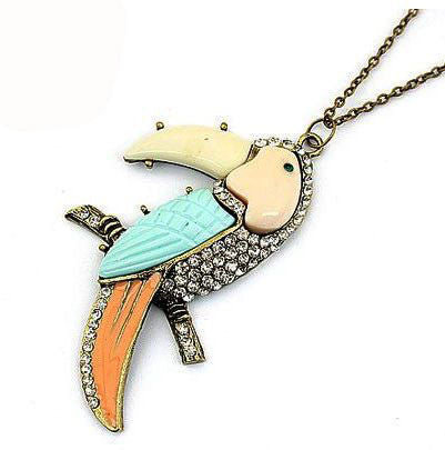 Toucan Bird Rhinestone Long Necklace - PitaPats.com