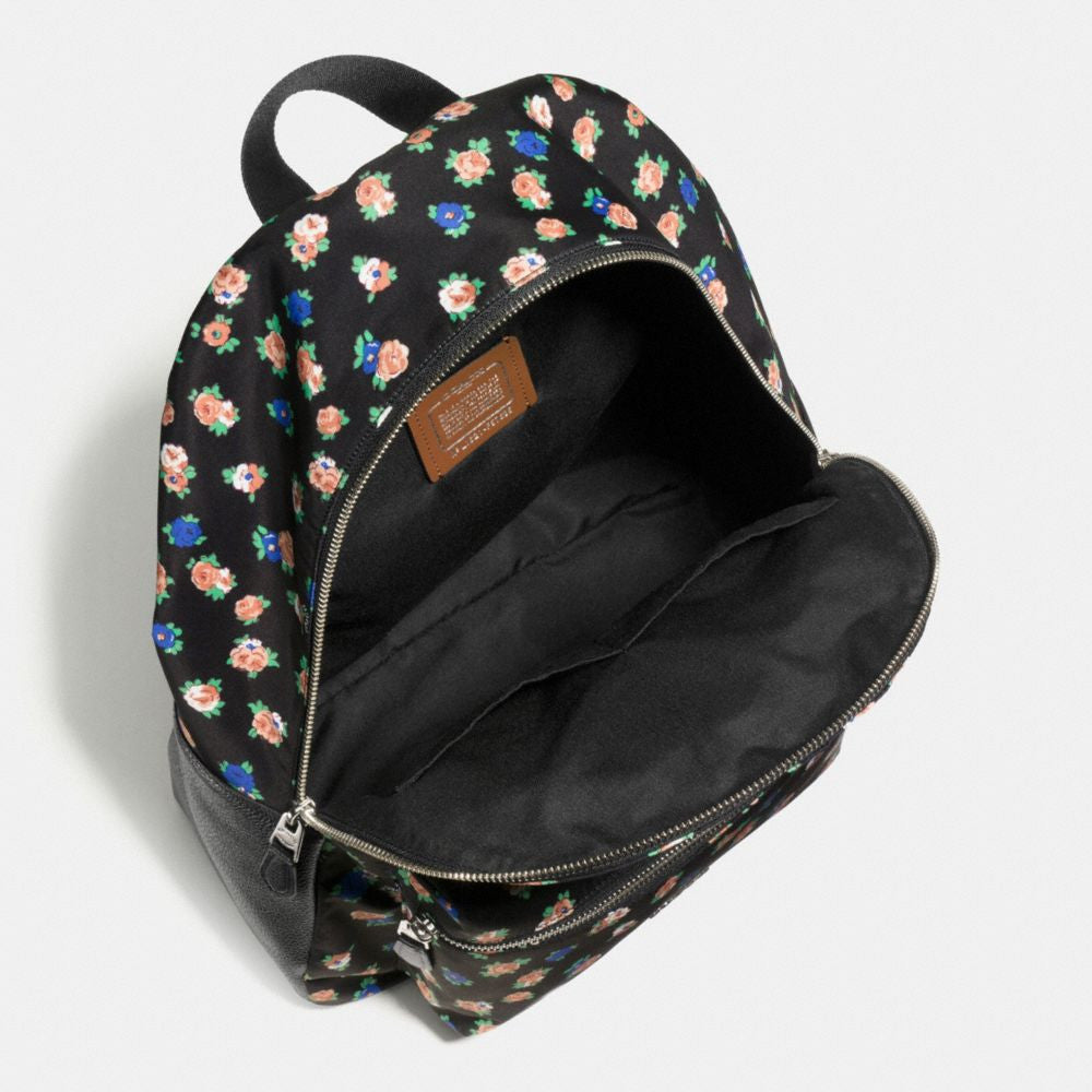 Coach Charlie Backpack In Tea Rose Floral Print Nylon
