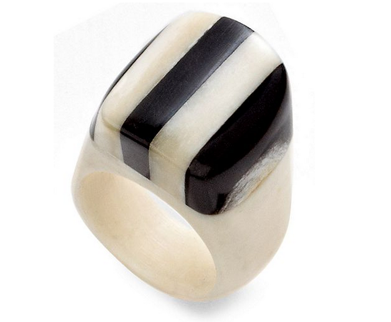 Heart of Haiti Jewelry, Black & White Striped Horn Ring - PitaPats.com