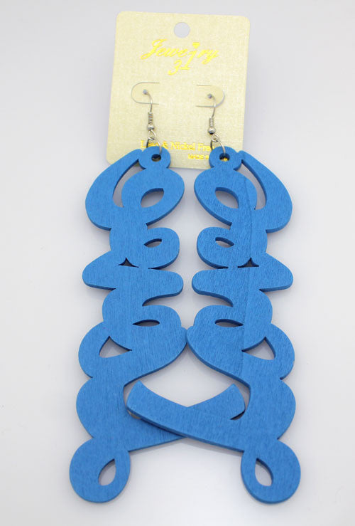 Wood Letter 'LOVE' Earrings - Sky Blue - PitaPats.com