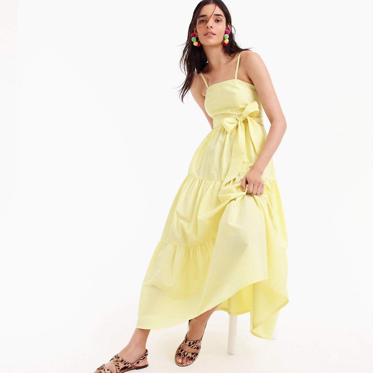 J Crew Tiered Maxi Dress In Stripe Light Yellow Pit A