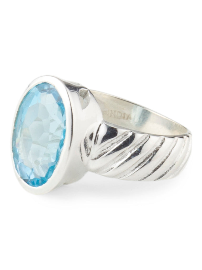 YS Made In India Sterling Silver Blue Topaz Ring - size 9 - PitaPats.com