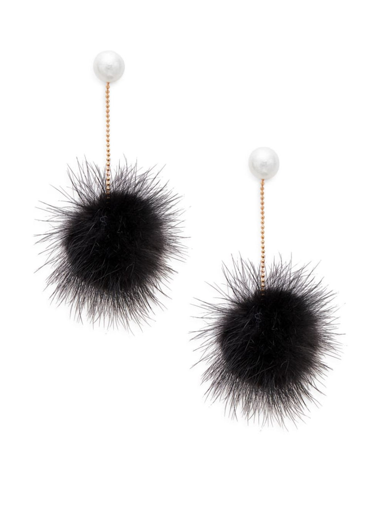 Cara Faux Pearl Fur Pom-Pom Drop Earrings - PitaPats.com