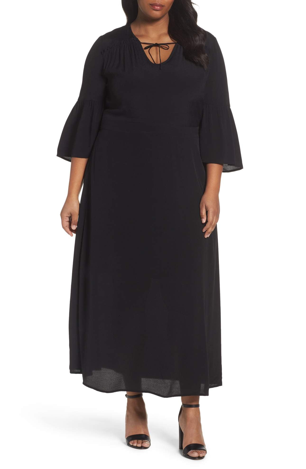 a line maxi dress plus size Sejour Bell Sleeve A-Line (Plus Size) 16W / Black Cool rooms Print:Jasper SL40-OLD Ganni Hopewell Denim Dress