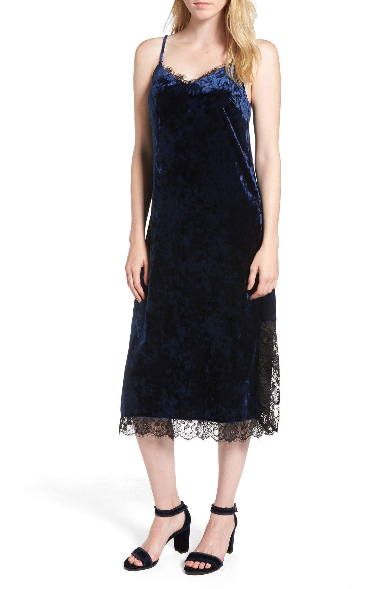 Chelsea28 Lace Trim Velvet Slip Dress L / DARK BLUE Chelsea28 Lace Trim Velvet Slip Dress L / DARK BLUE