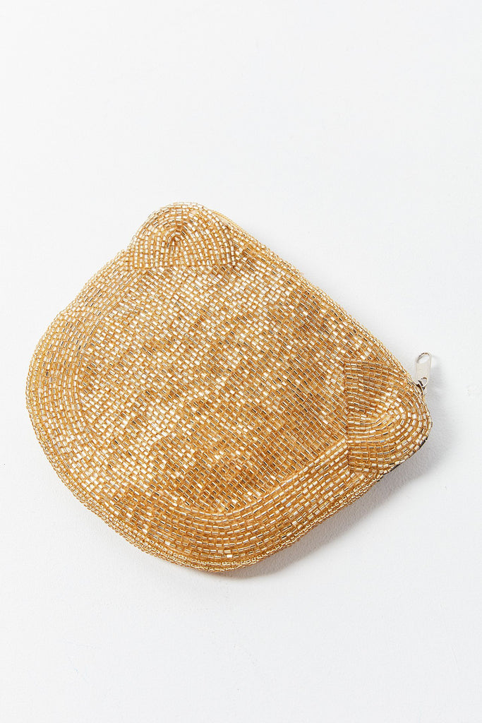 Gold Hand Beaded Cat Face Pouch - PitaPats.com