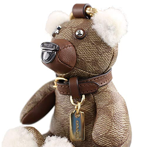 $148 NEW Coach Authentic Bear Bag Charm in Signature Canvas Leather -  Gold/Khaki
