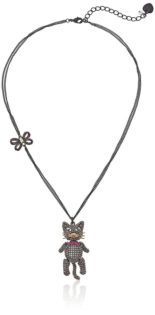 Betsey Johnson Halloween  Black and Hematite Cat Pendant Necklace - PitaPats.com