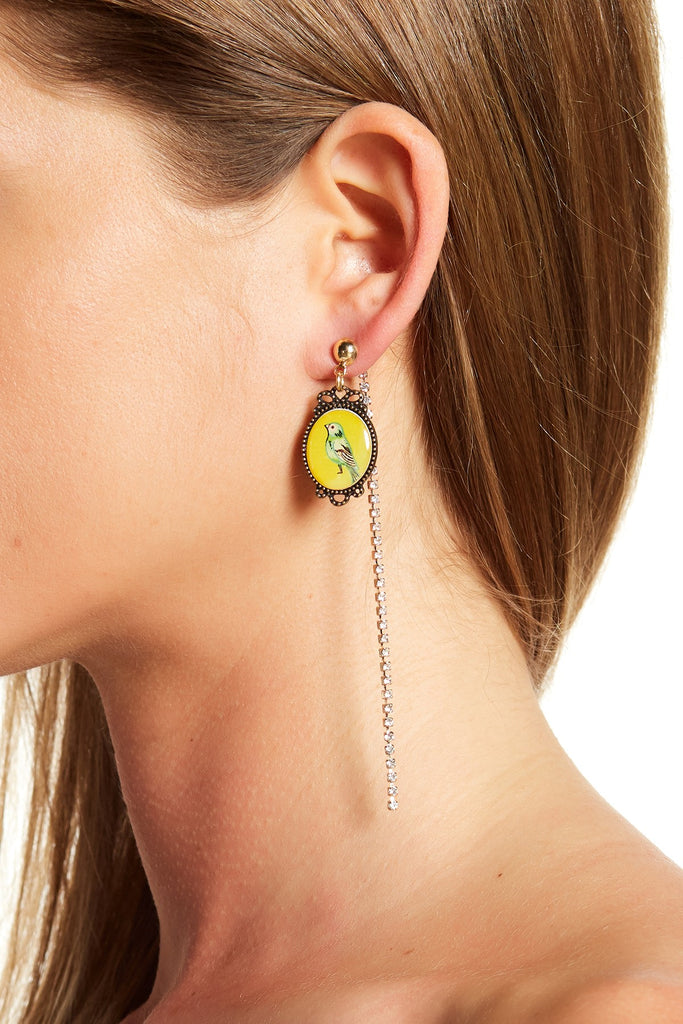 Cara Accessories Parrot Cameo & Crystal Chain Front/Back Earrings - PitaPats.com
