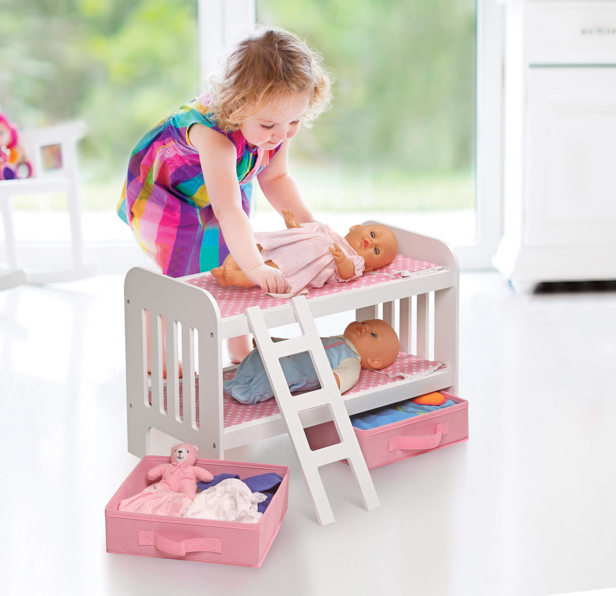 hauck twin doll bunk beds Badger Basket Doll Bunk Bed with Ladder and Two Storage Baskets