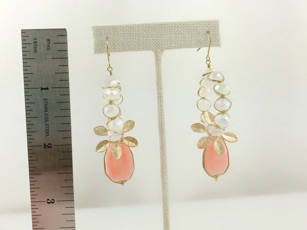 HANDMADE OOAK Apricot Stone with White Crystal Earring - PitaPats.com
