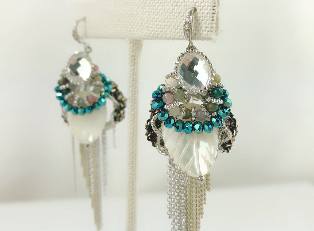 HANDMADE OOAK Victorian vintage style Crystal and Jade Earring - PitaPats.com
