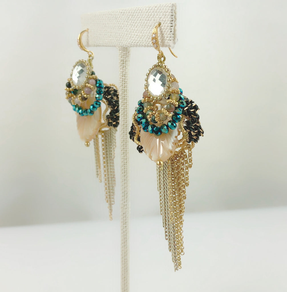 HANDMADE OOAK Victorian vintage style Crystal and Jade Earring - PitaPats.com