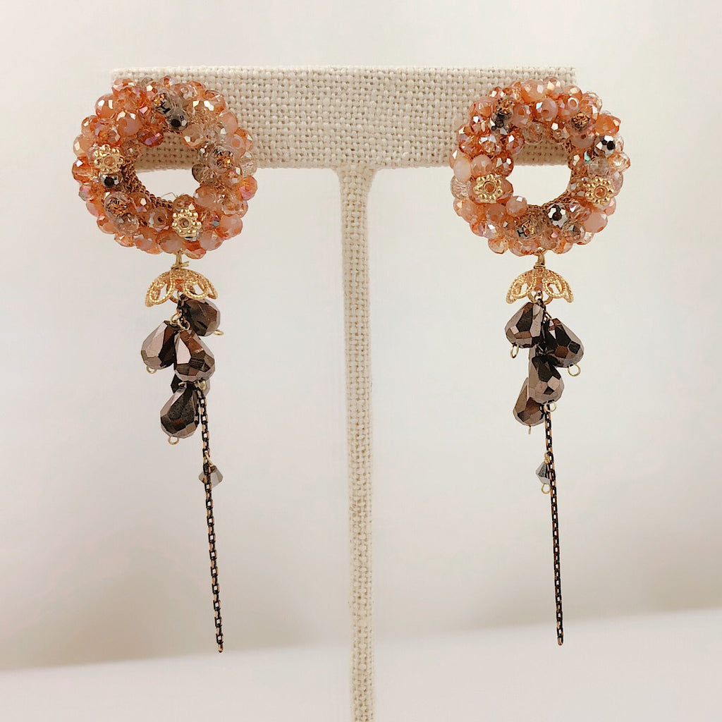HANDMADE OOAK Vintage Style Peach Crystal Circle Earring - PitaPats.com