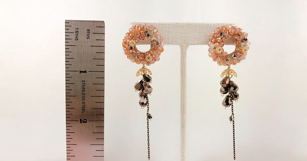 HANDMADE OOAK Vintage Style Peach Crystal Circle Earring - PitaPats.com