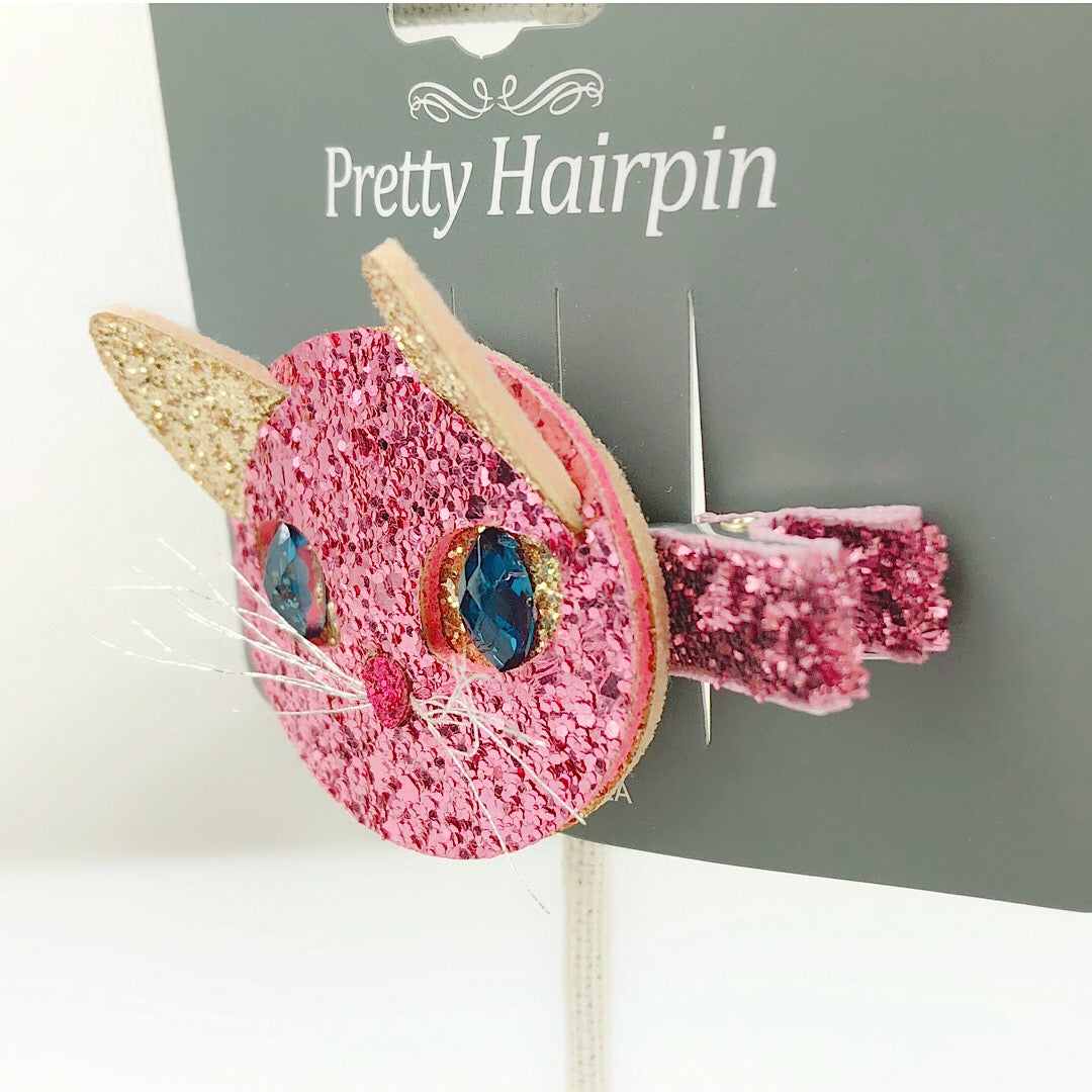 HANDMADE OOAK Sparkling CAT Pink/Black Hair Pin – Pit-a-Pats.com