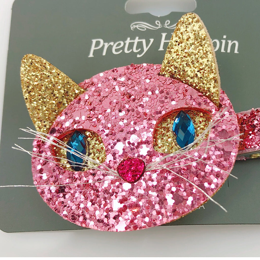 HANDMADE OOAK Sparkling CAT Pink/Black Hair Pin - PitaPats.com