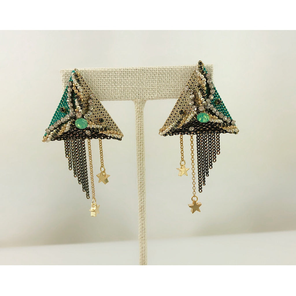 Handmade OOAK SoHo styles beautiful pyramid triangle crystal earring - PitaPats.com