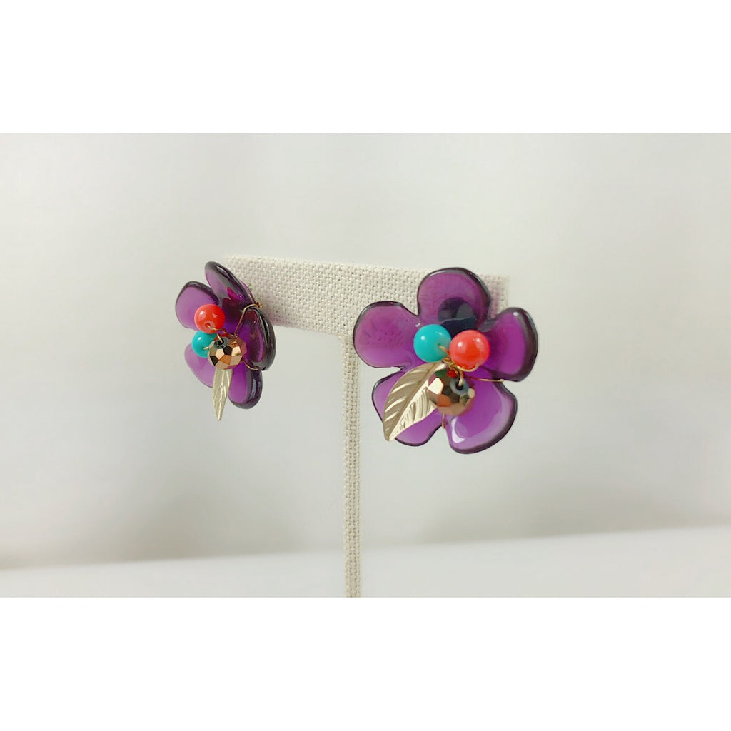 HANDMADE OOAK Pretty Purple Flower earring - PitaPats.com
