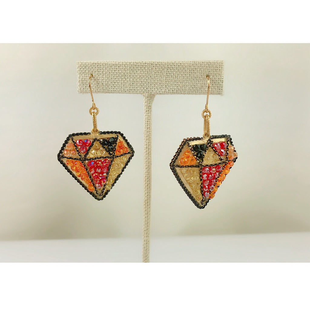 HandMade SoHo style Colorful Crystals Filled in Diamond Shape Earrings - PitaPats.com