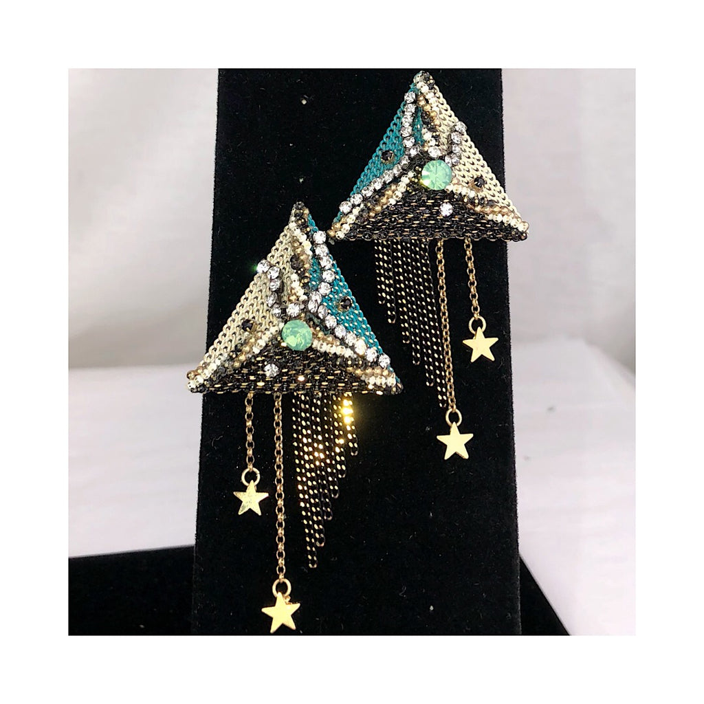 Handmade OOAK SoHo styles beautiful pyramid triangle crystal earring - PitaPats.com