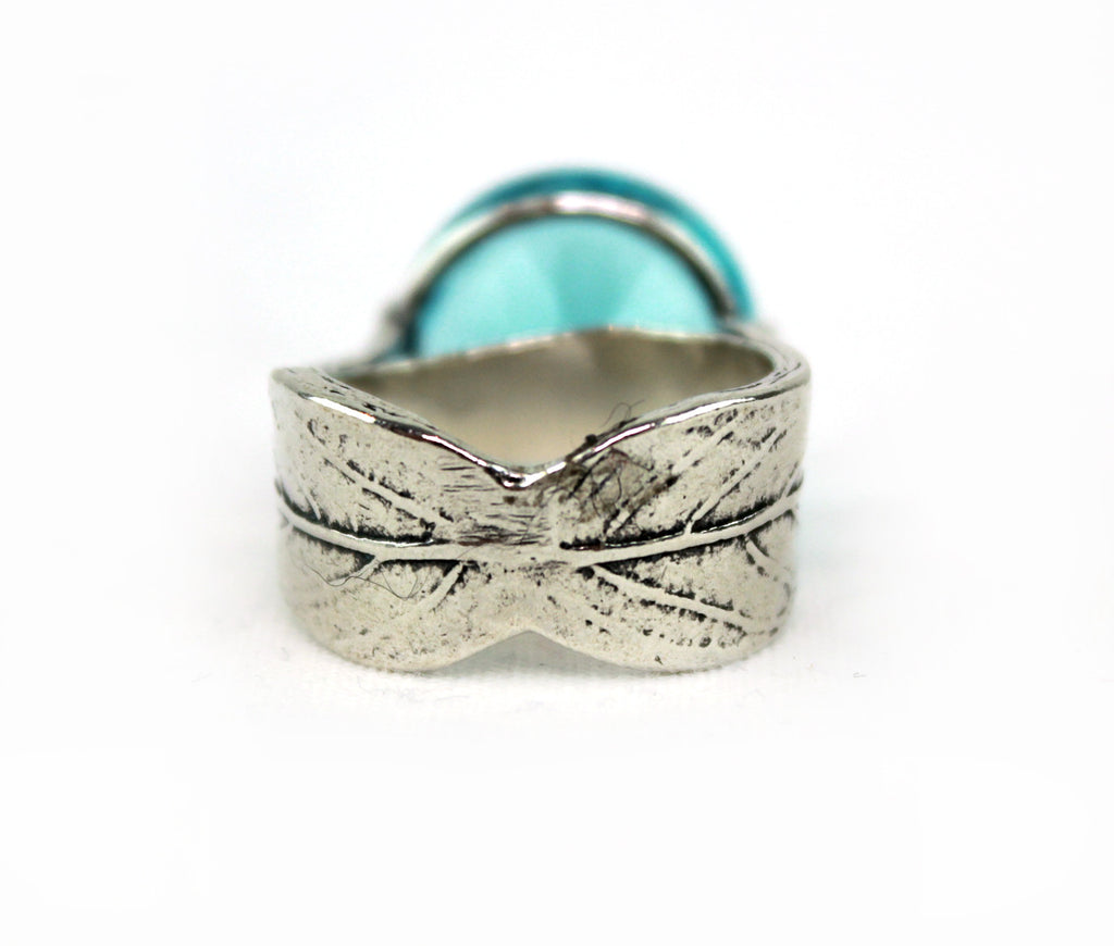Made In Israel Sterling Silver Blue Cubic Ziconia High Set Ring - PitaPats.com