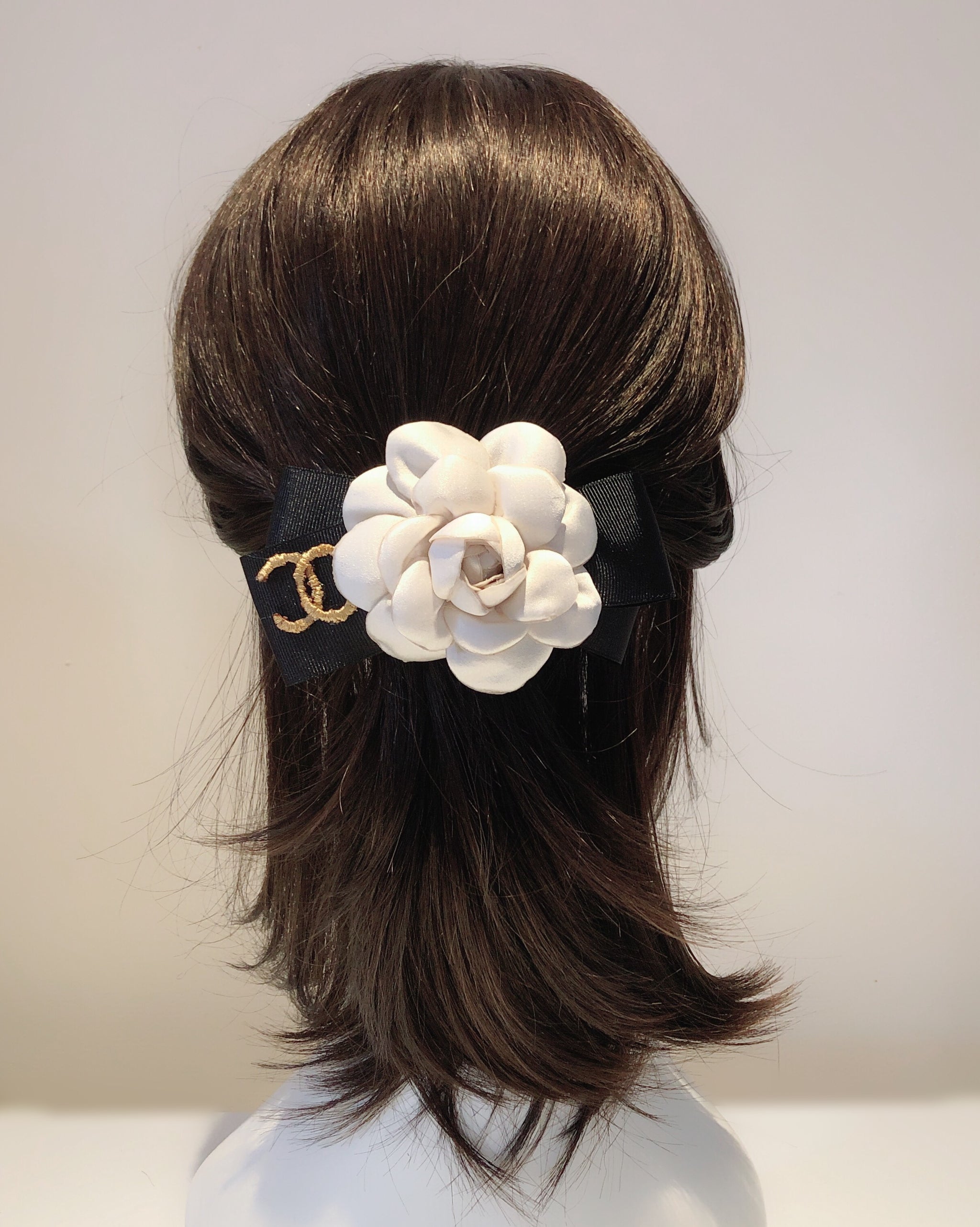 Luxury Brand Style Bow Cream Satin Camellia Headband / Hair 