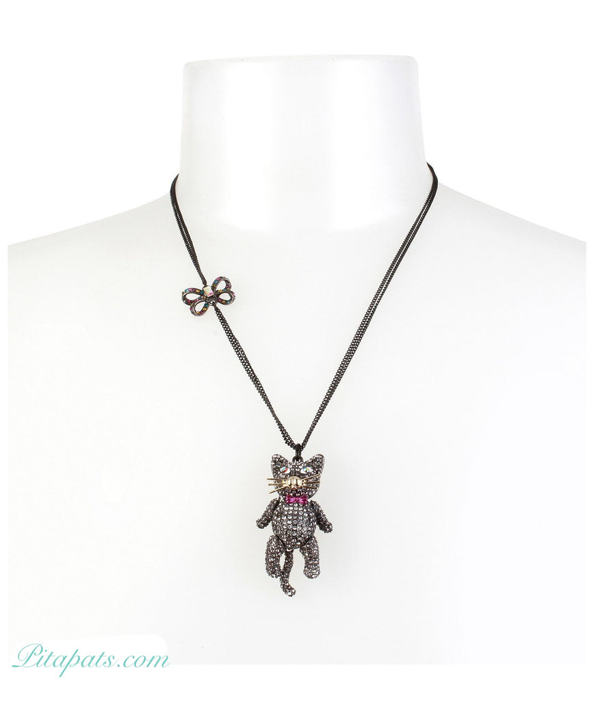 Betsey Johnson Halloween  Black and Hematite Cat Pendant Necklace - PitaPats.com