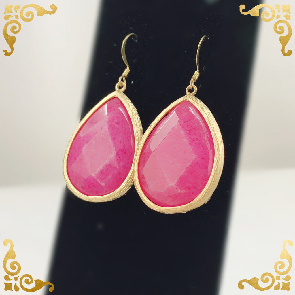 Pink Jade Tear Drop Earring - Simulated Glass - PitaPats.com
