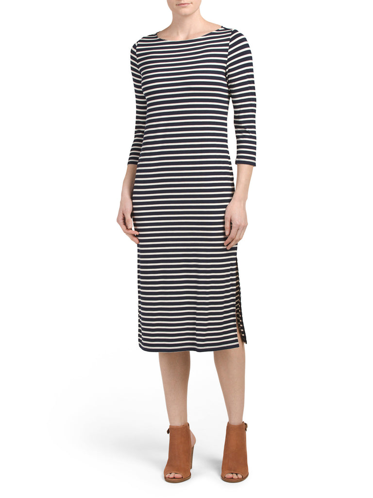 J&J Elbow Sleeve Stripe Midi Dress - PitaPats.com