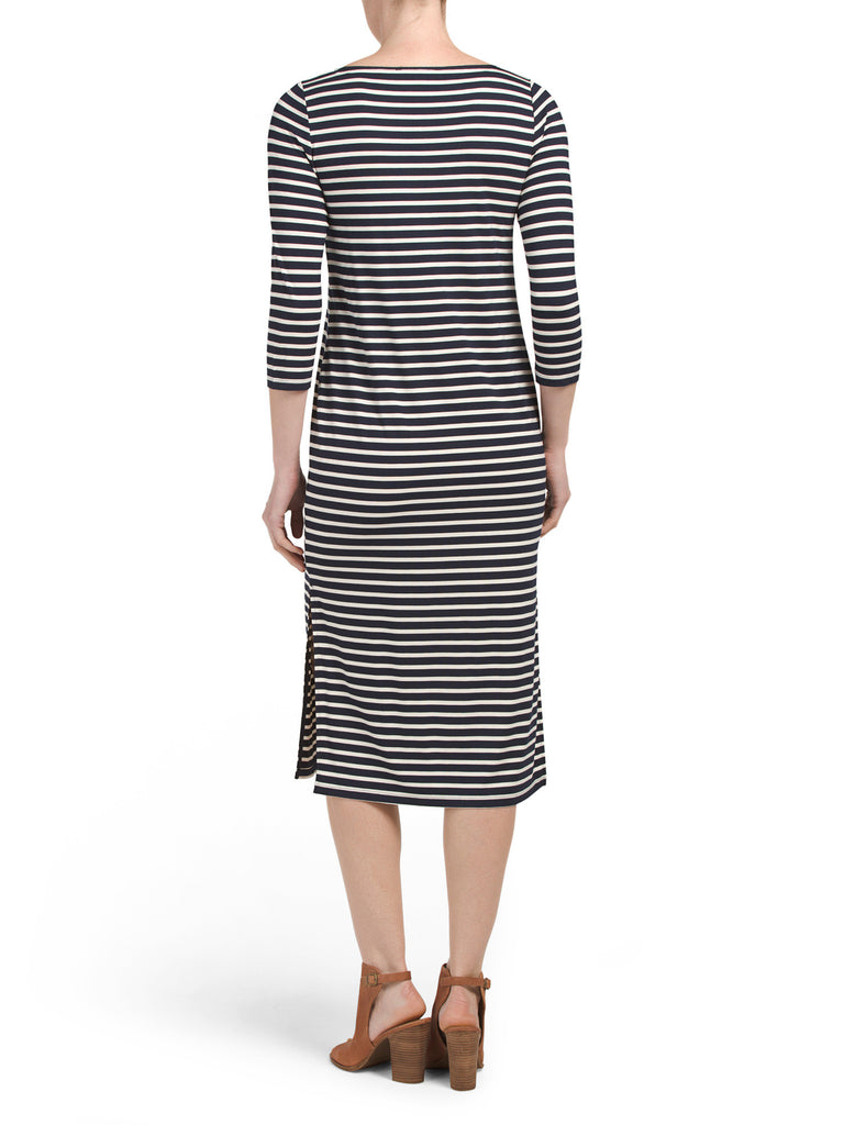 J&J Elbow Sleeve Stripe Midi Dress - PitaPats.com
