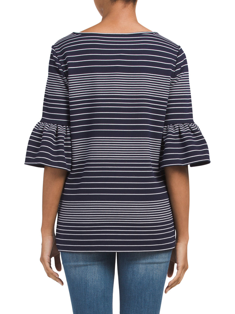 MAX STUDIO Striped Pique Bell Sleeve Top - PitaPats.com