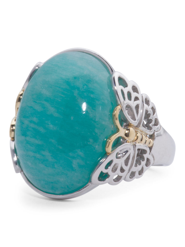 MEREDITH LEIGH Made In Thailand 14k Gold And Sterling Silver Amazonite Oval Butterfly Ring - PitaPats.com