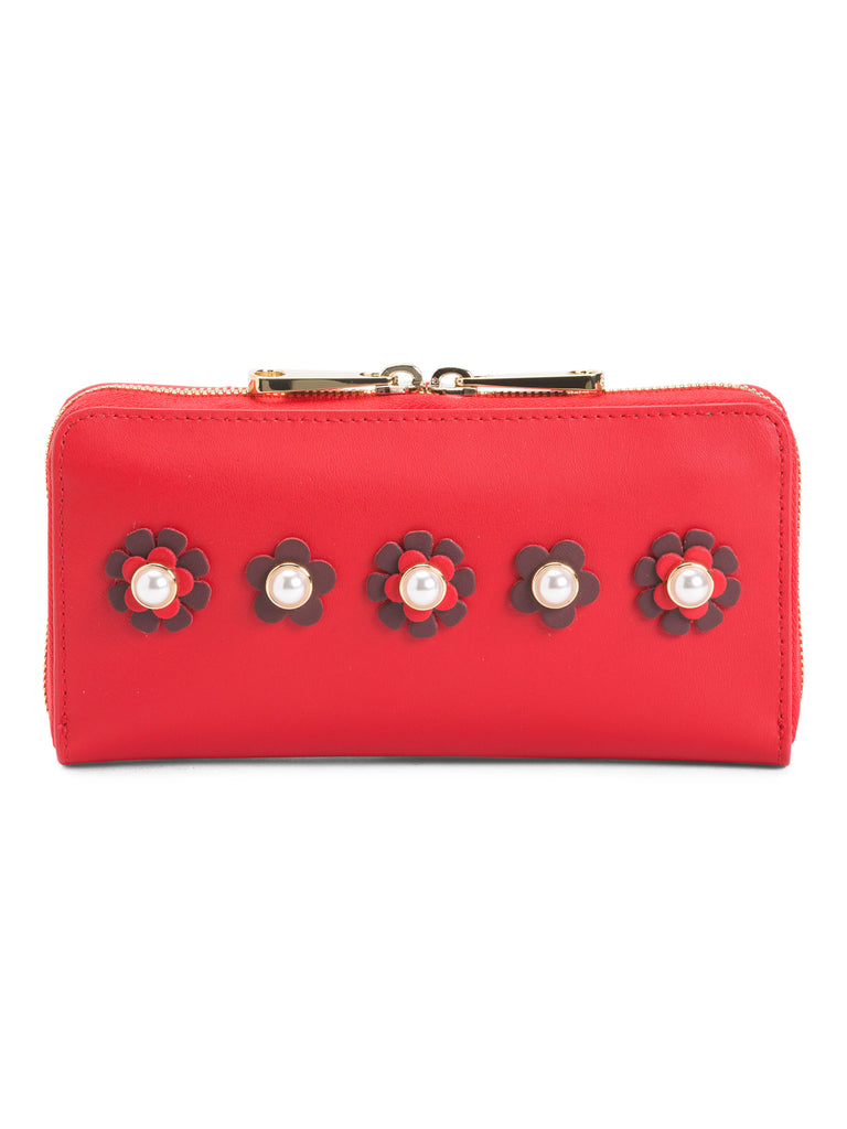 ZAC ZAC POSEN Leather Checkbook Wallet With Floral Applique - PitaPats.com