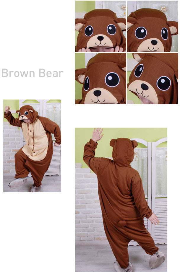 PITaPATs kids onesie animal jumpsuit costume - long sleeve brown bear - PitaPats.com