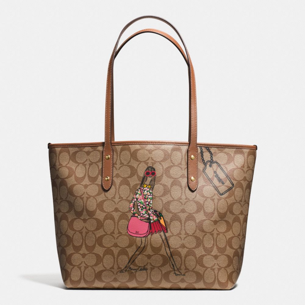Coach Women's City Tote Handbag In Signature Canvas Leather (Brown / Red) -  Walmart.com