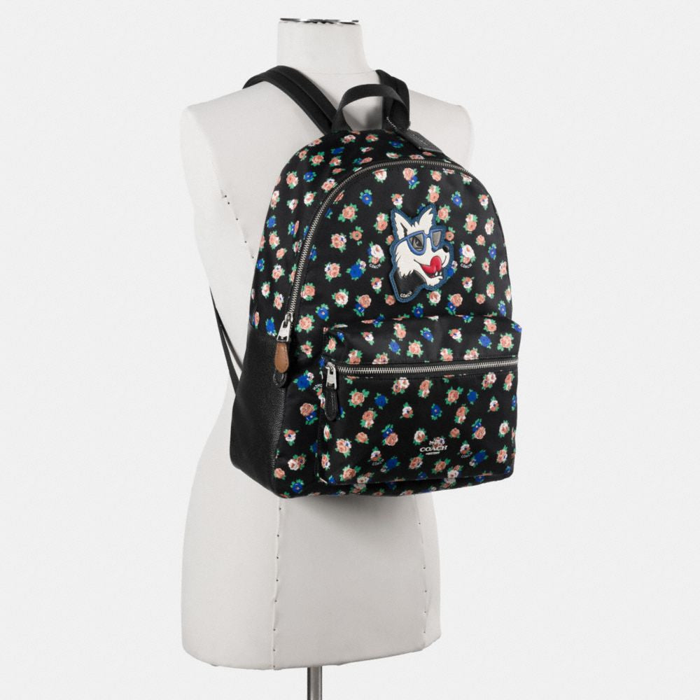 Coach Charlie Backpack in Tea Rose Floral Print Nylon