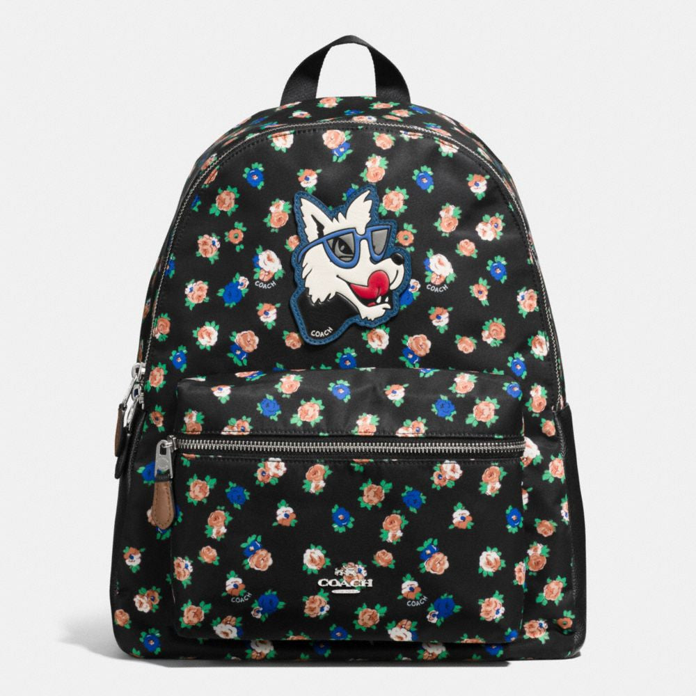 Coach Charlie Backpack In Tea Rose Floral Print Nylon