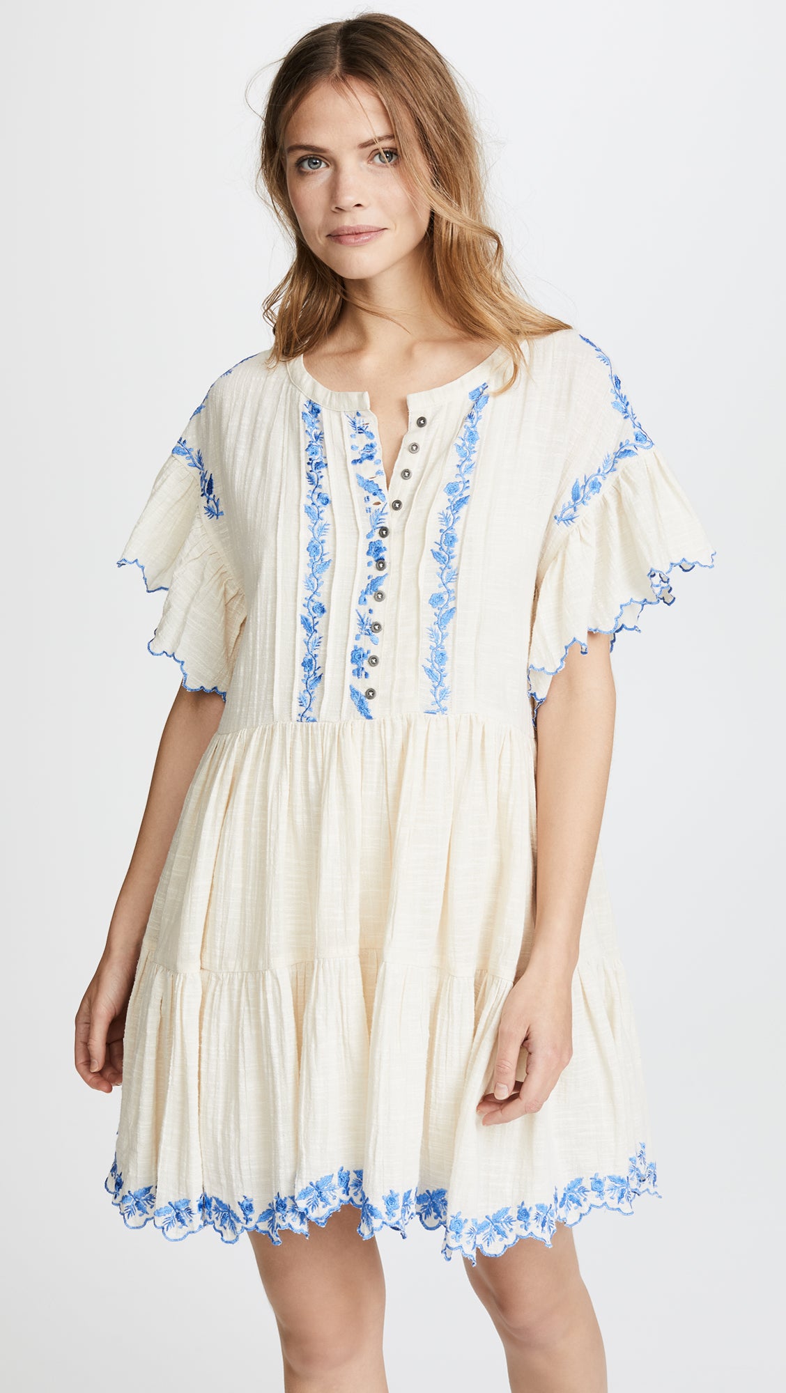 Free People Santiago Embroidered Mini Dress Ivory L