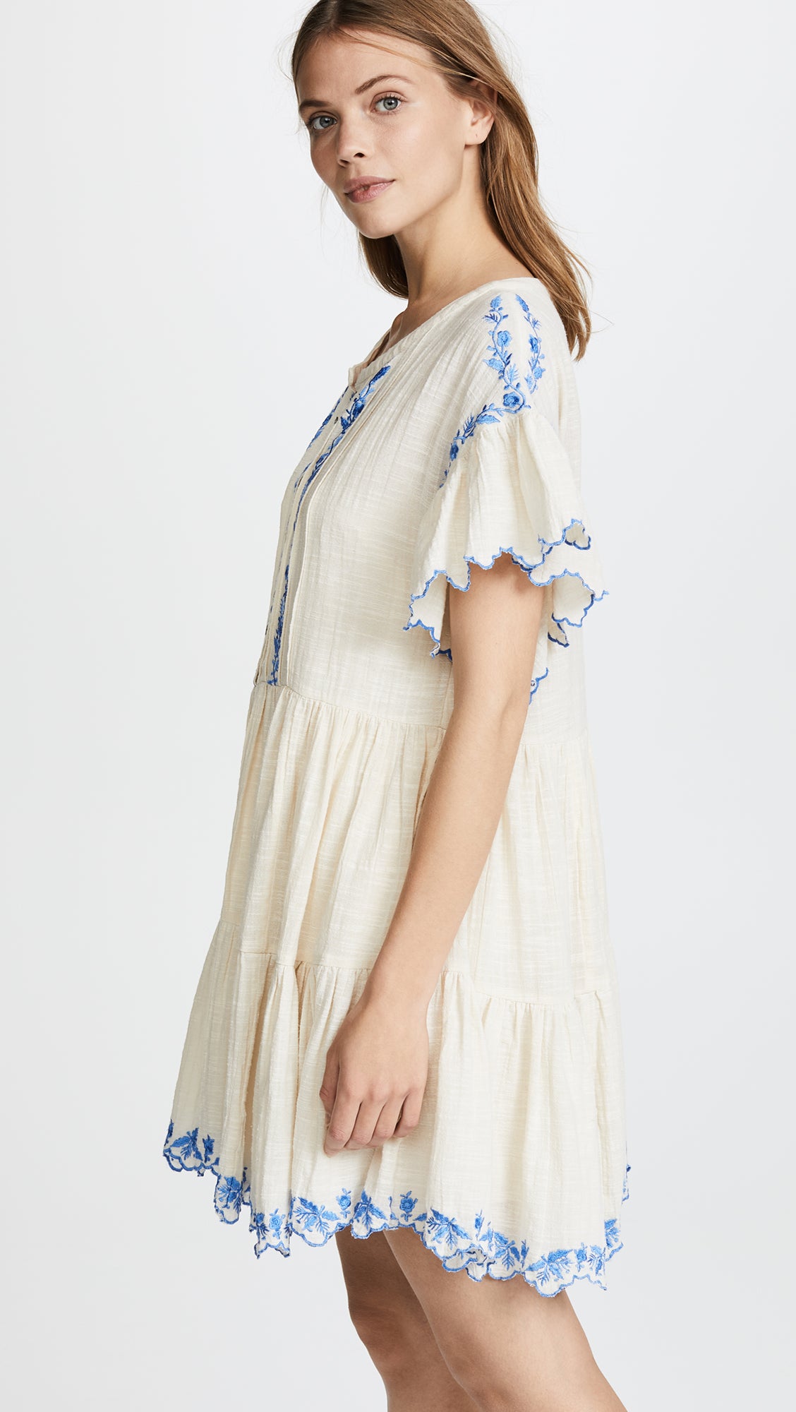 Free People Santiago Embroidered Mini Dress Ivory L