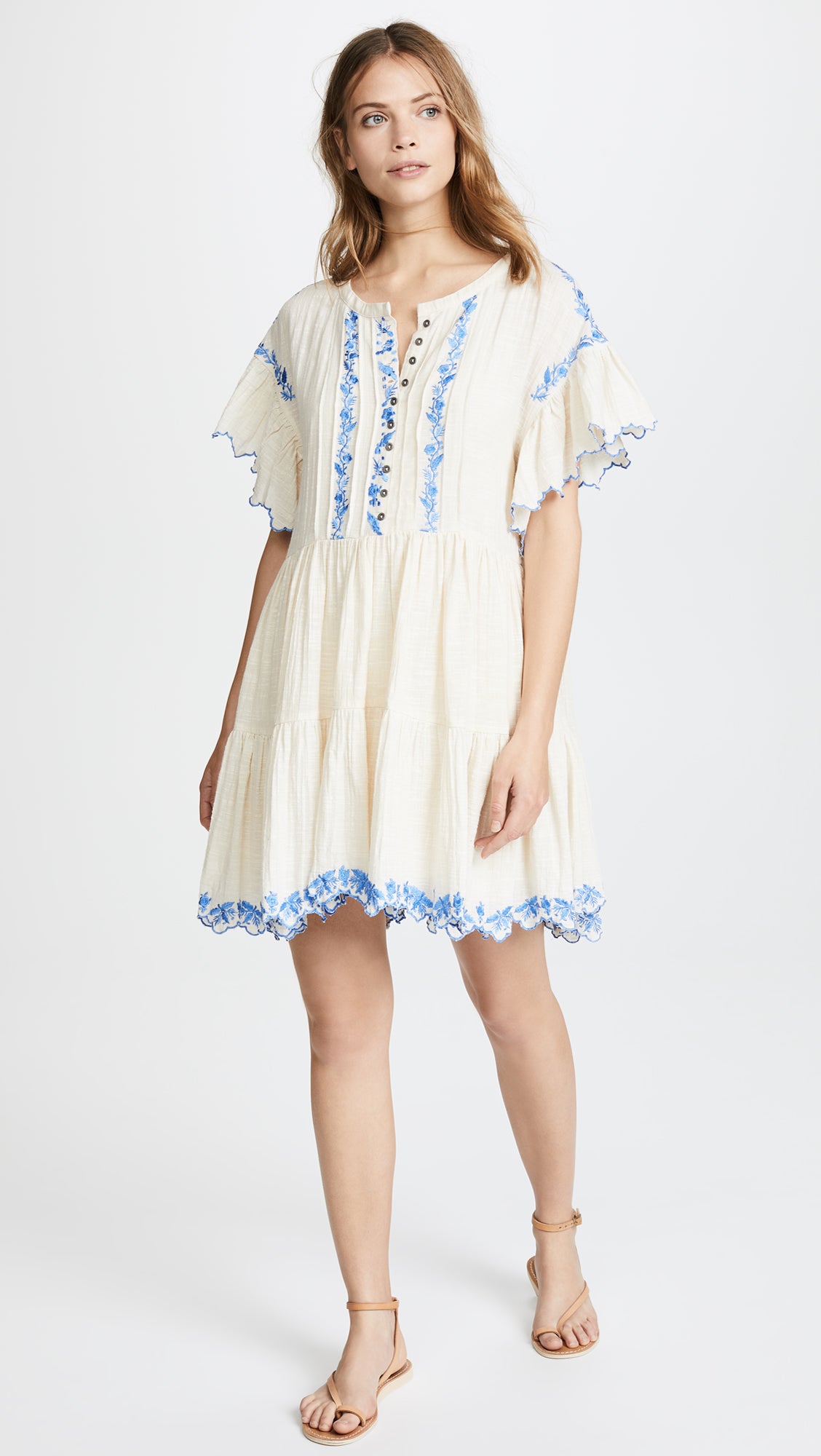 Free People Santiago Embroidered Mini Dress Ivory L