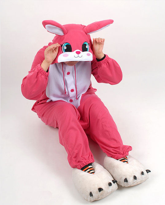 PITaPATs kids onesie animal jumpsuit costume - long sleeve pink rabbit - PitaPats.com