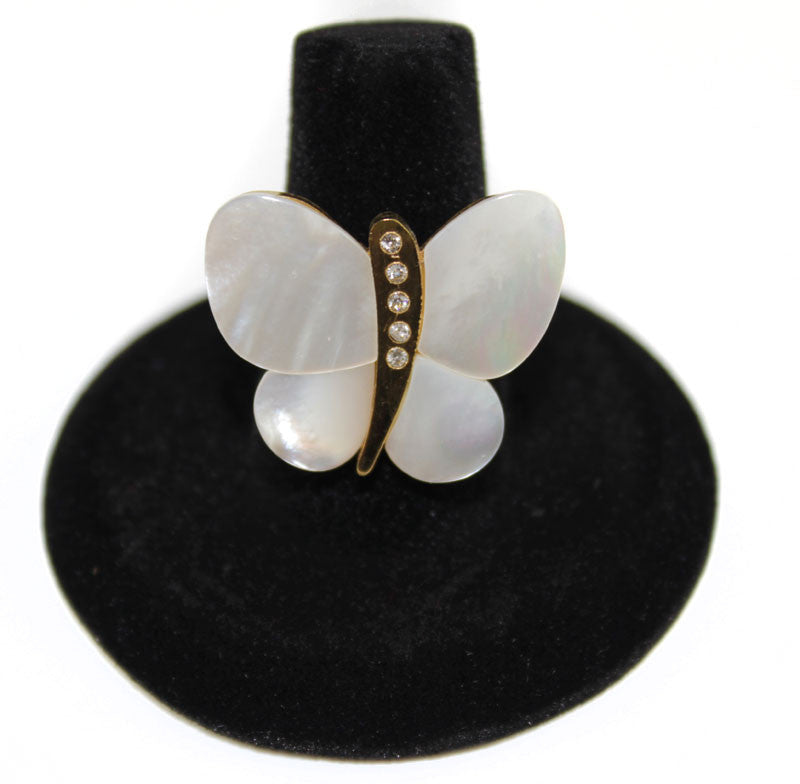 Butterfly Mother Of Pearl With Swarovski Crystal ring - PitaPats.com