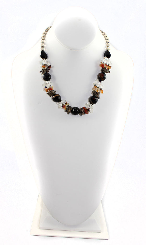 Natural Stone & Glass & Beads Multi Color Necklace and Earrings Set - Black - PitaPats.com